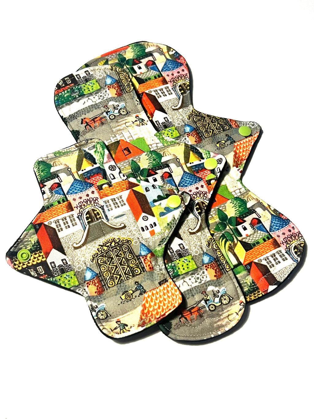 One of a Kind Artistry Placement "Quaint Town" Performance Piqué Reusable Cloth Pads