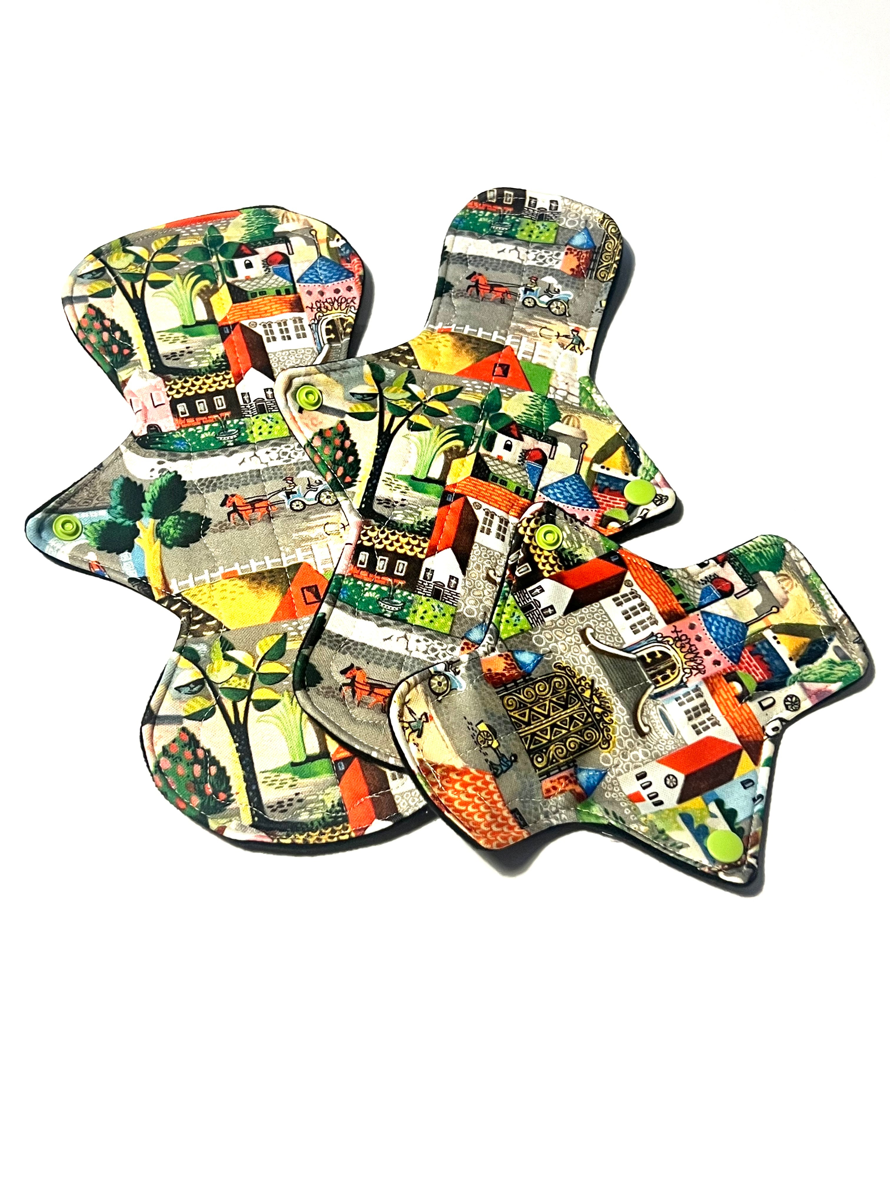 One of a Kind Artistry Placement "Quaint Town" Performance Piqué Reusable Cloth Pads